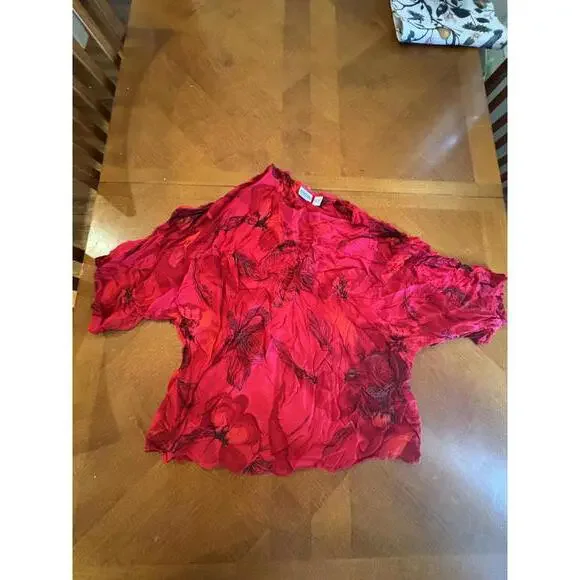 Chico's Red Floral Rayon Blouse Size 3 - Picture 1 of 7